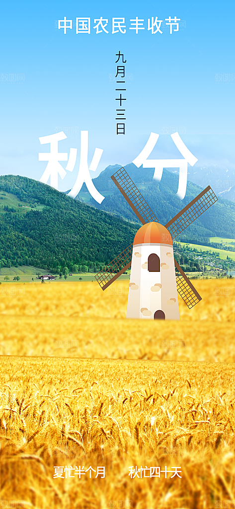 秋分节气简约大气海报