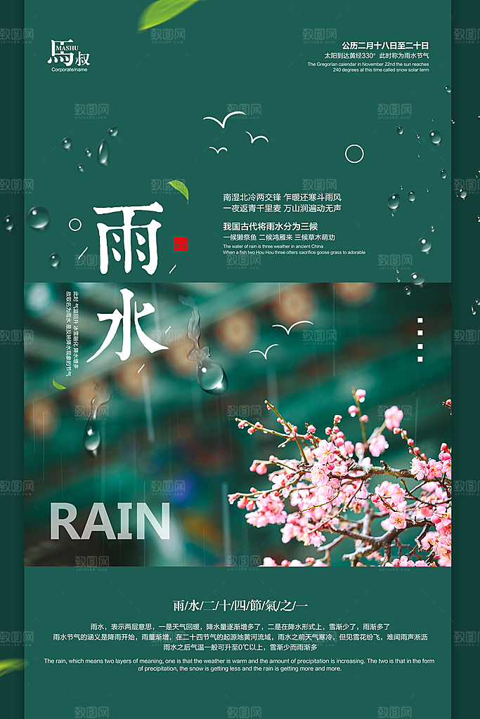 文化创意二十四传统节日雨水海报
