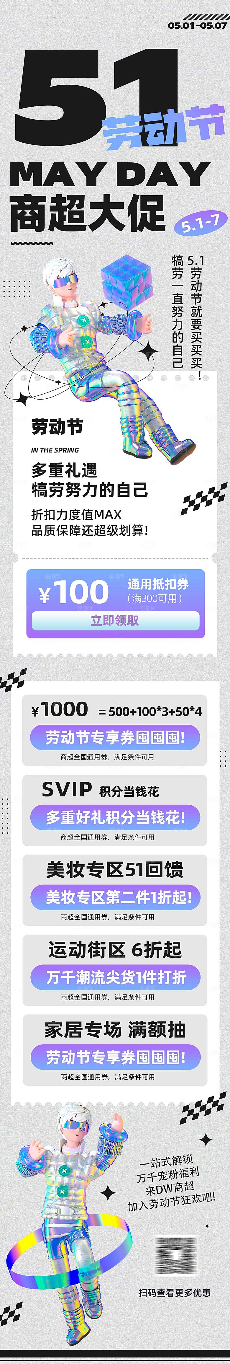 五一劳动节商场宣传促销活动长图