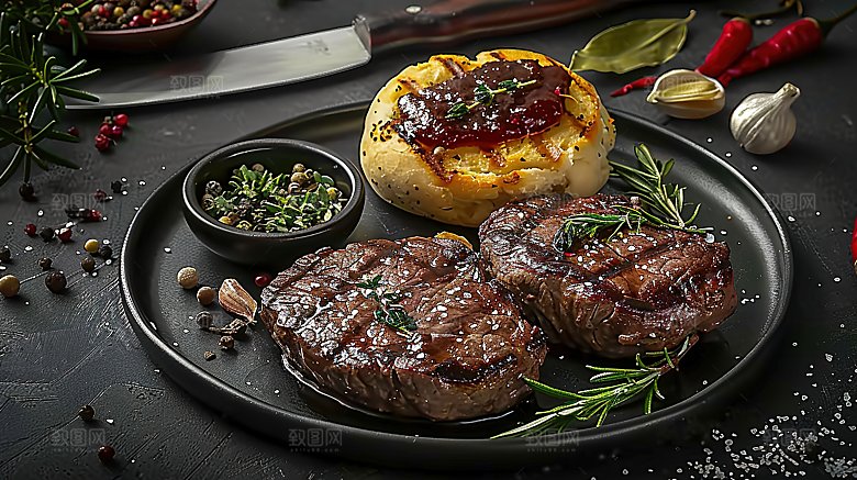高清美味飘香牛肉蔬菜烤肉西餐牛排美食