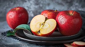 红色特写天然苹果水果美味健康有机新鲜