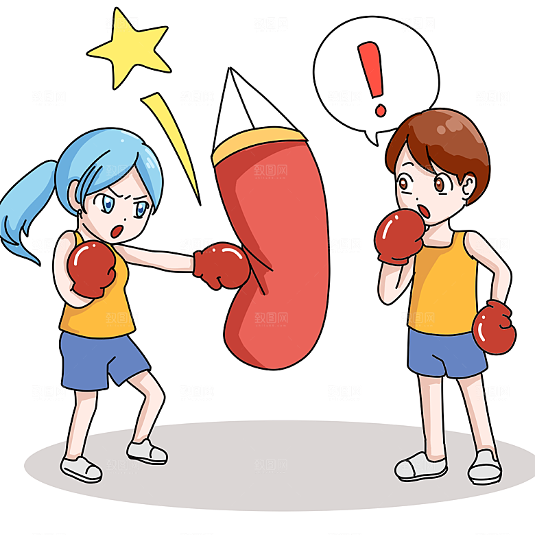 手绘少儿拳击插画元素