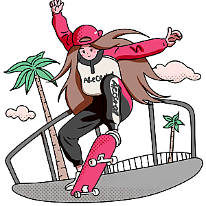 卡通少女滑板车元素