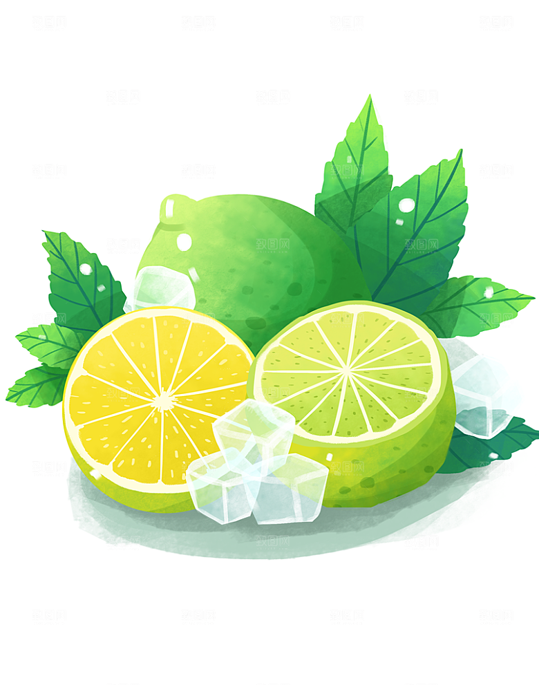 手绘插画新鲜柠檬