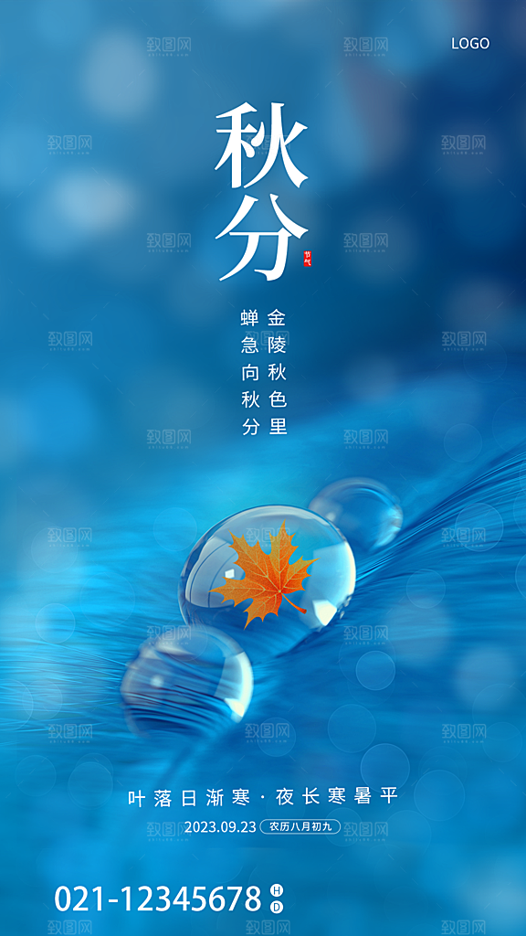 秋分节气简约大气海报