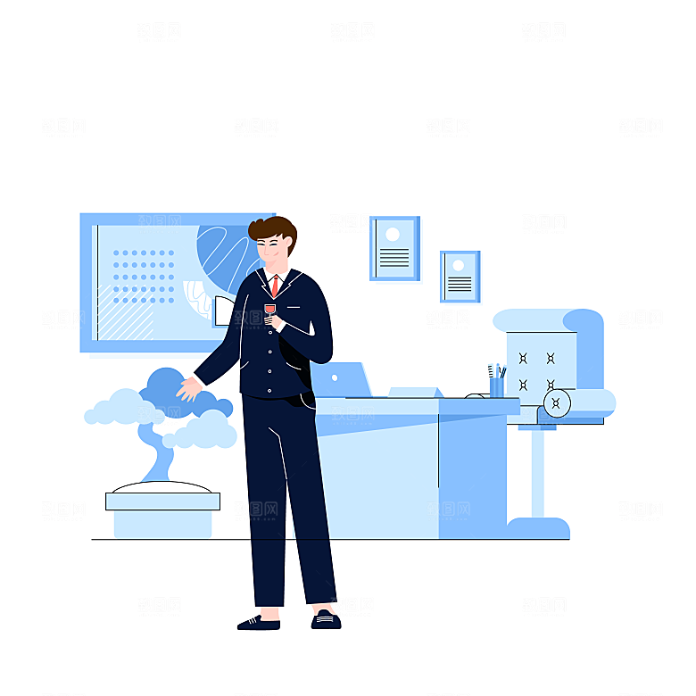 职场男孩办公生活插画场景