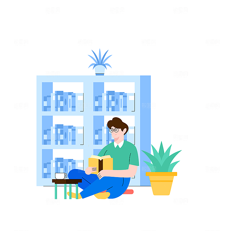 职场男孩办公生活插画场景