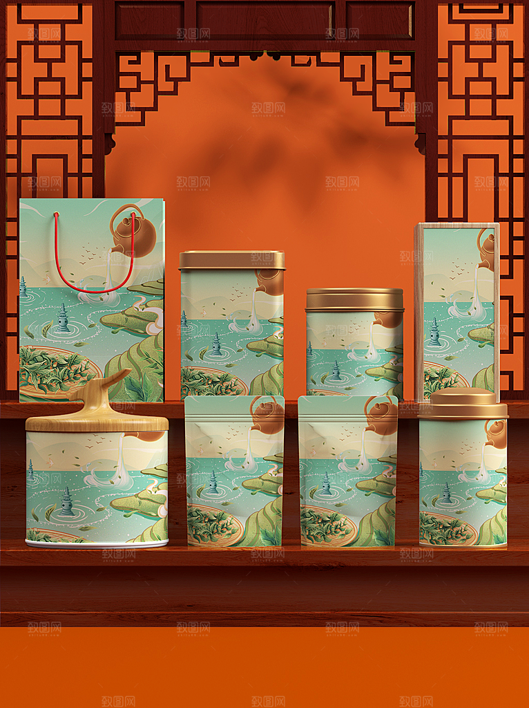 中国风茶叶包装套装样机