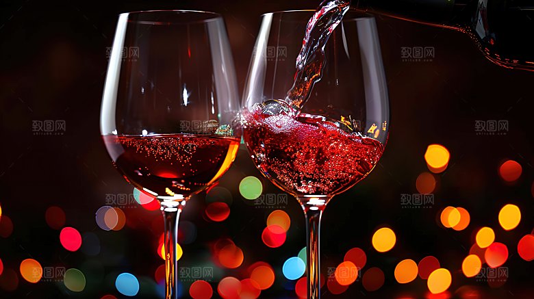 酒精酒杯葡萄酒酒瓶倒酒喜庆红酒庆祝品酒