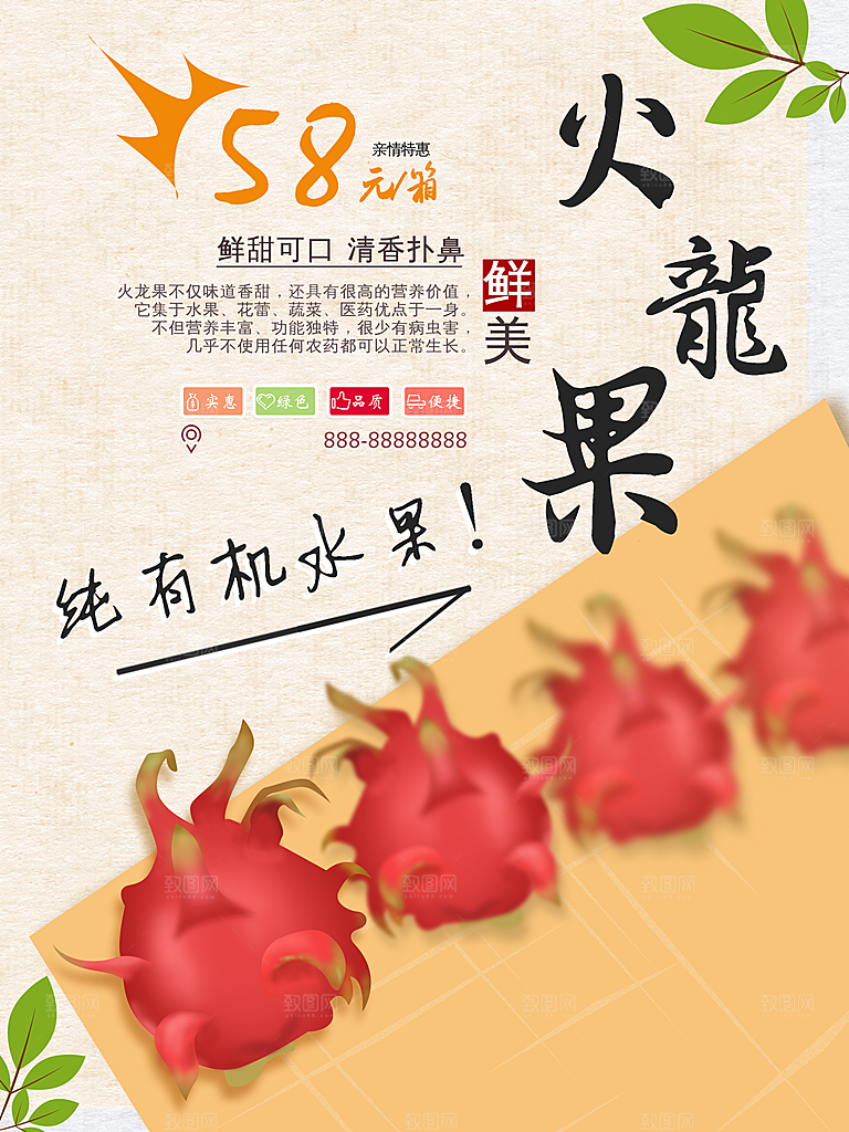 纯有机水果火龙果