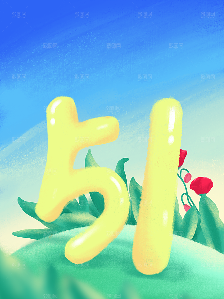 五一劳动节节日宣传插画海报