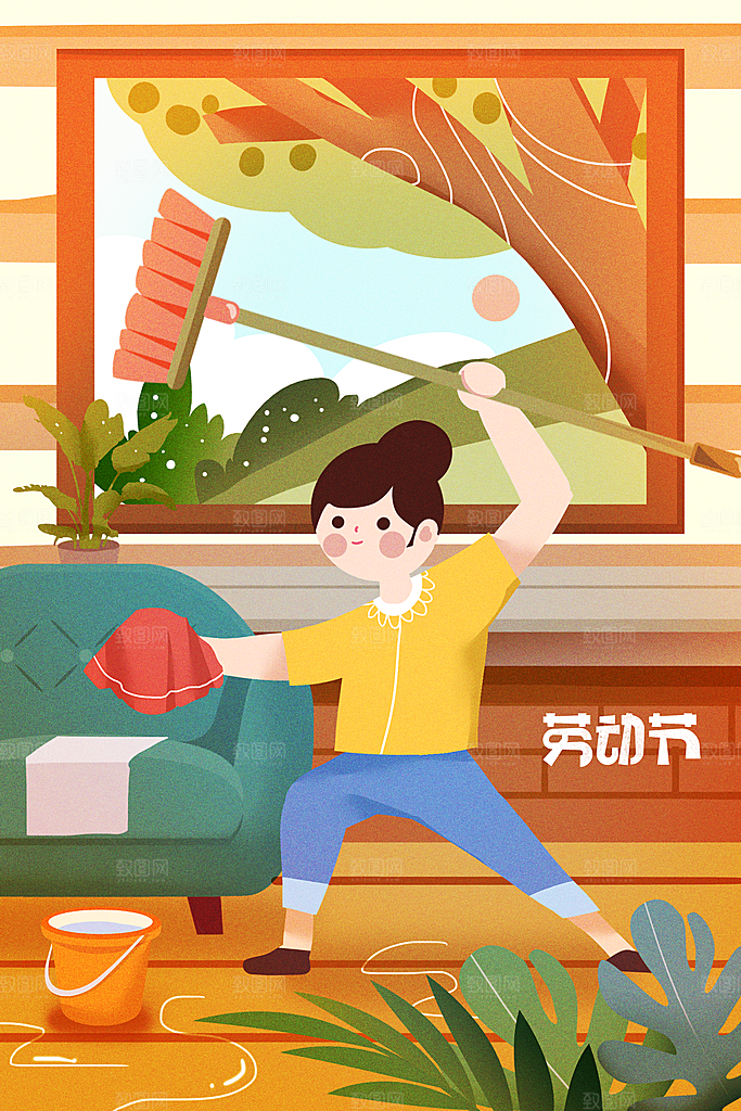 五一劳动节节日宣传插画海报