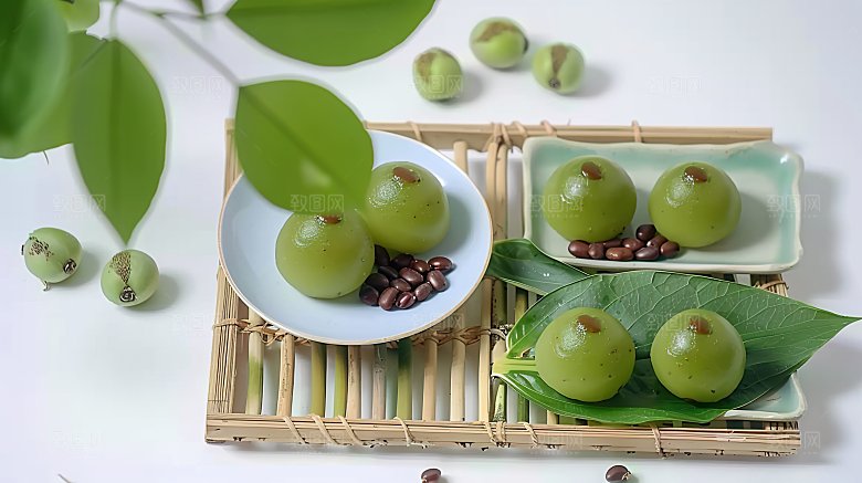 甜食传统点心清明糕点青团美食艾草