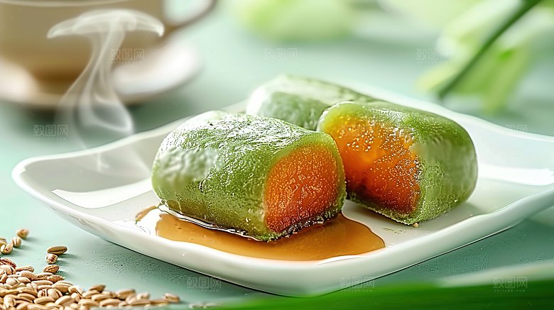 甜食美食艾草清明青团点心糕点传统