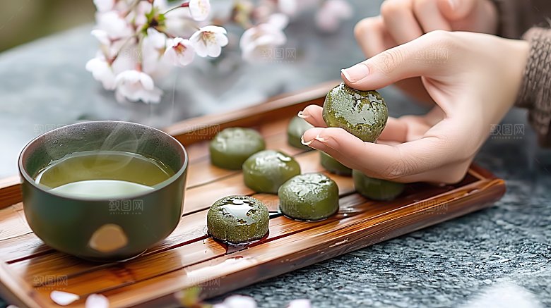 糕点美食青团艾草清明点心传统