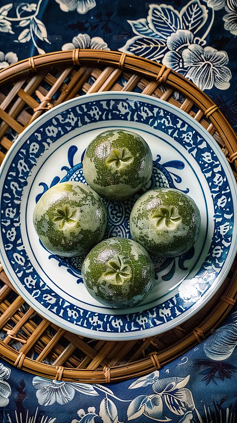 艾草传统绿色糕点艾叶节日青团点心美食清明