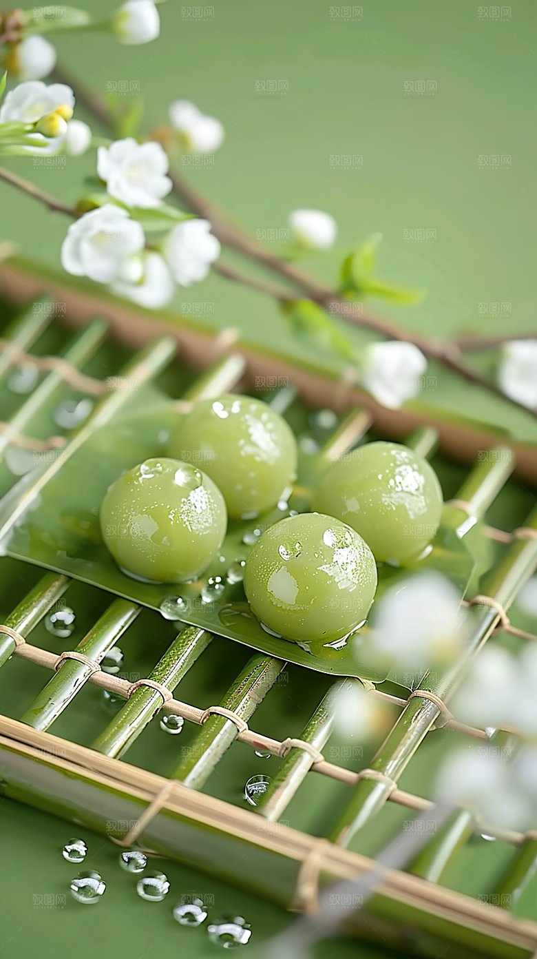 艾草青团绿色清明点心美食糕点节日