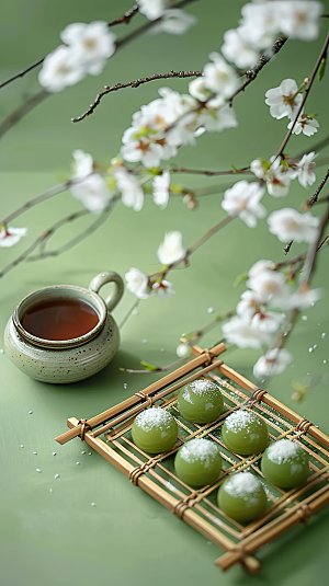 艾叶艾草点心绿色青团清明美食糕点传统节日