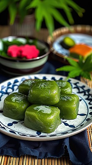艾叶传统美味节日美食青团糕点绿色艾草清明