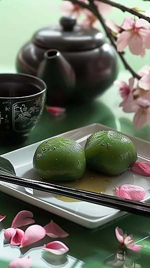 传统艾草糕点清明青团点心美食美味绿色艾叶