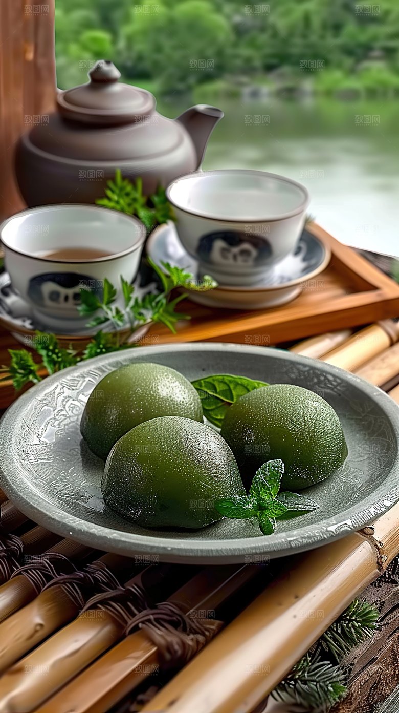 点心糕点绿色传统青团清明美食节日美味艾草
