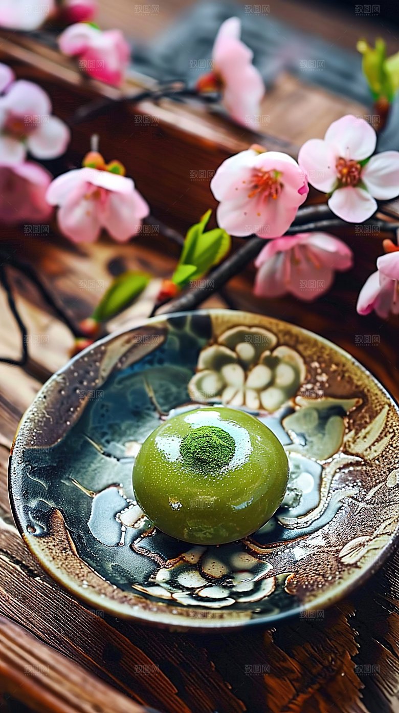 点心美食糕点传统节日清明绿色艾草青团艾叶