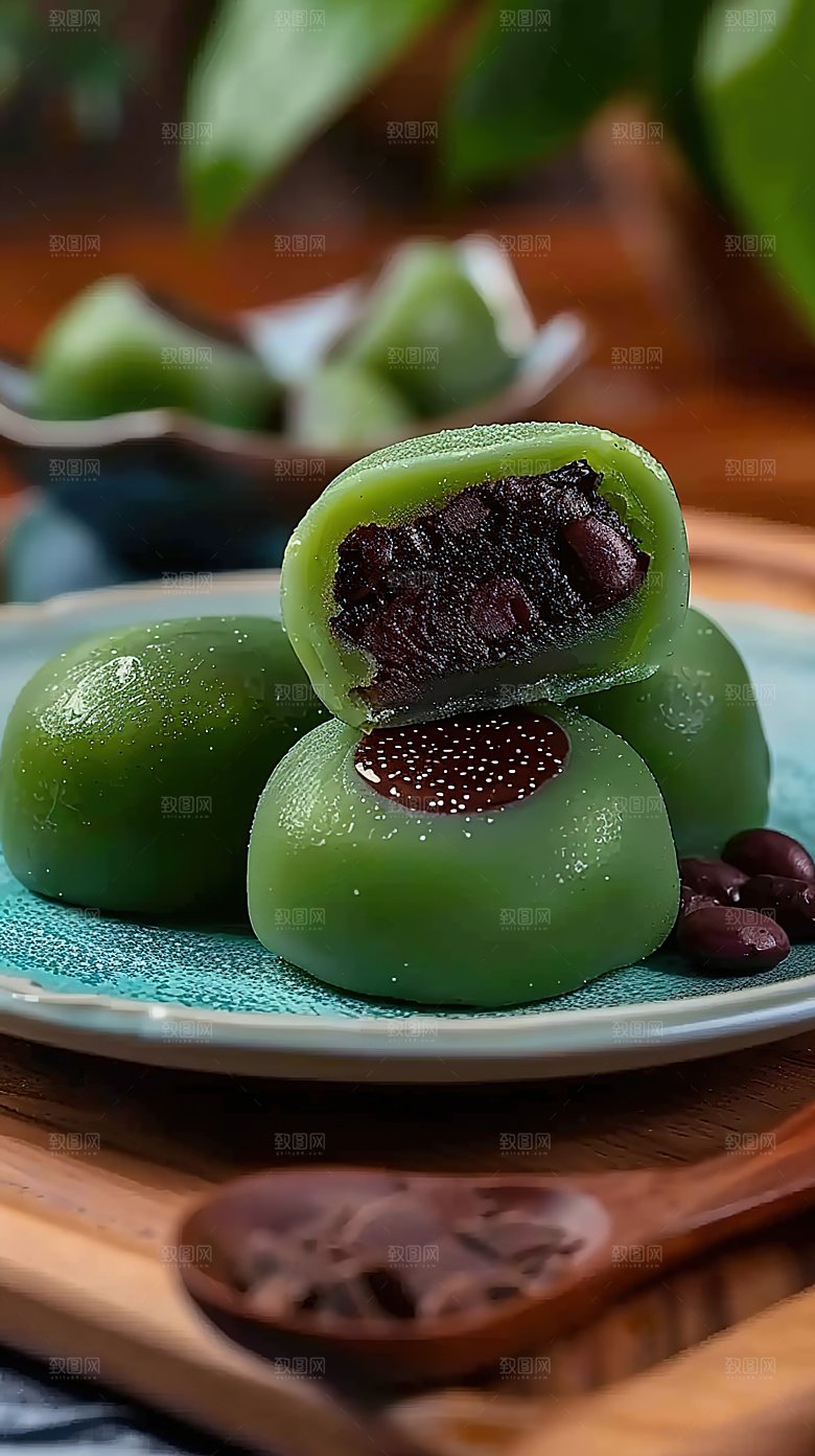 糕点点心美食艾草传统节日清明美味青团绿色