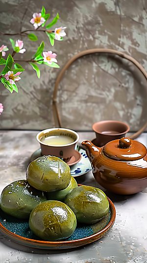 糕点点心青团绿色传统艾叶清明节日美食艾草