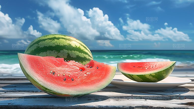 冰凉西瓜夏日美味新鲜水果红色解暑摄影