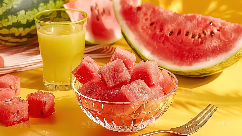 水果冰凉红色绿色解暑夏日新鲜西瓜美味