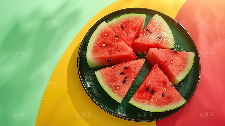 健康美味水果新鲜红色西瓜多汁果汁夏季