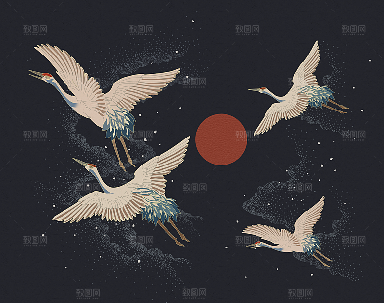 仙鹤插画背景素材