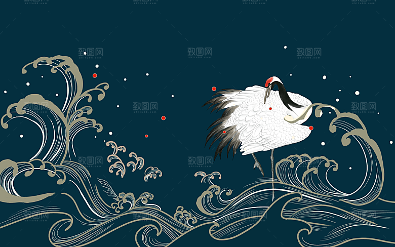 仙鹤插画背景素材