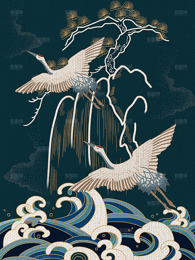 国潮中国风之仙鹤插画