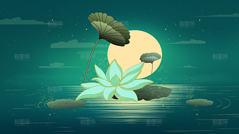镜花水月国潮中国风插画