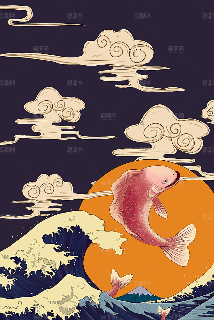 鲤鱼国潮中国风插画