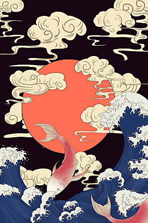 鲤鱼国潮中国风插画
