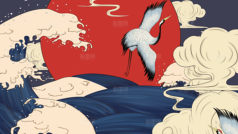 仙鹤国潮中国风插画