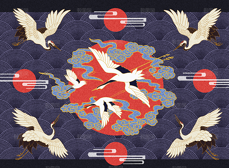 仙鹤插画国潮中国风插画