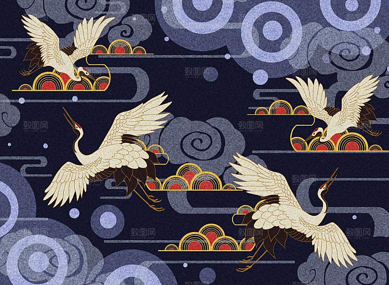 仙鹤插画国潮中国风插画