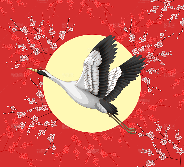 仙鹤插画国潮中国风插画
