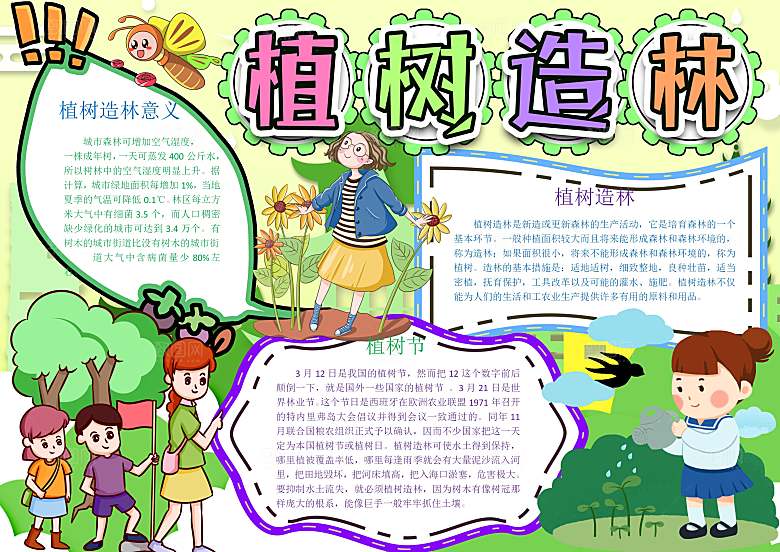 绿色创意植树节word小报