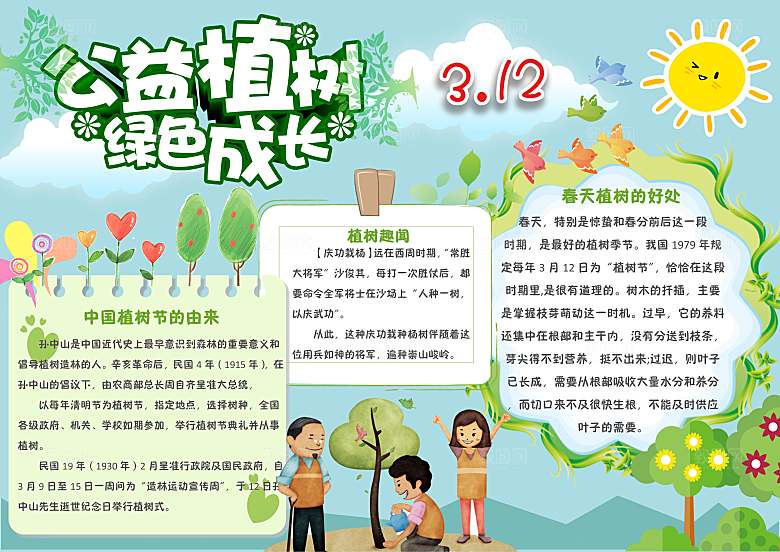 绿色创意植树节word小报