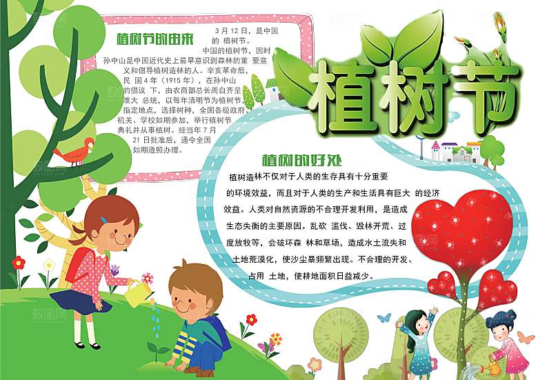 绿色创意植树节word小报
