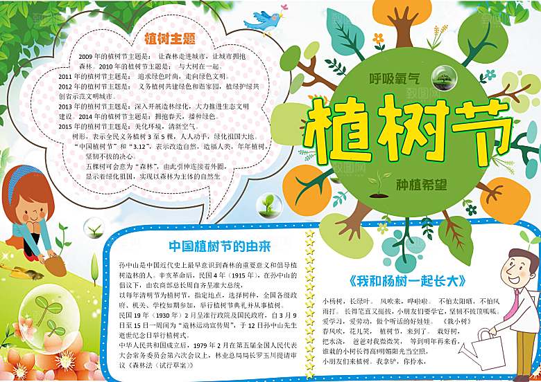 绿色创意植树节word小报