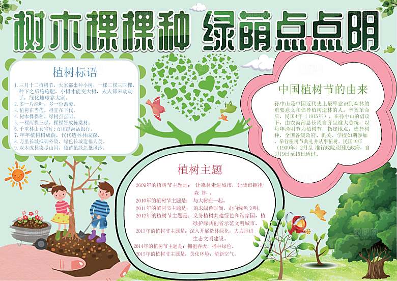 创意绿色植树节word小报