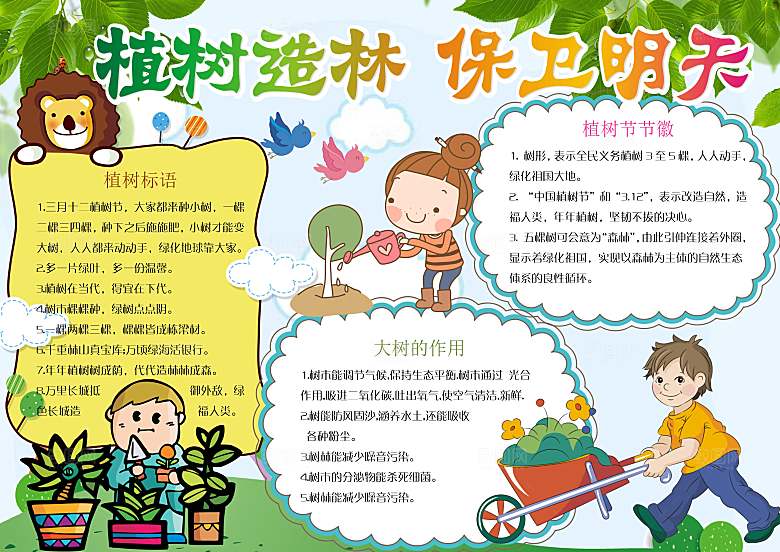 创意绿色植树节word小报