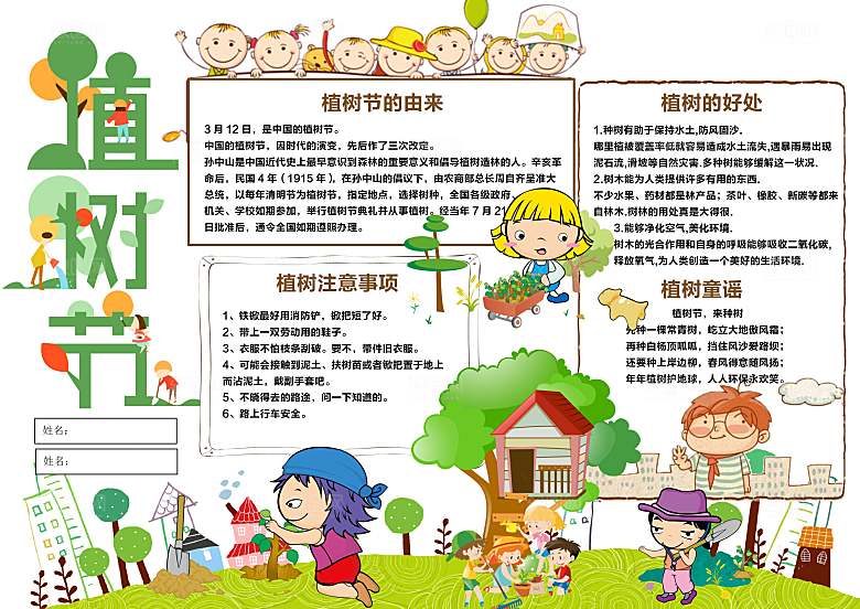 创意绿色植树节word小报