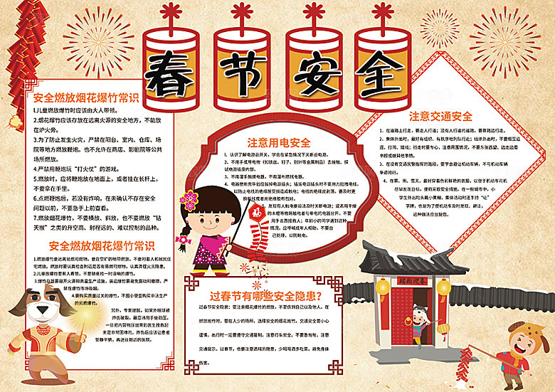 春节消防出行烟花安全word小报