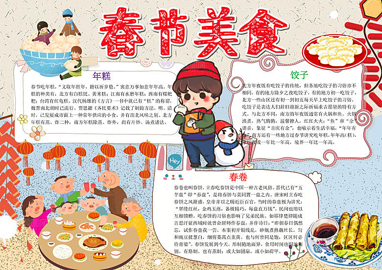 春节美食民俗word小报